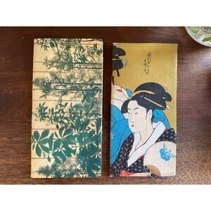 Lot of 2 Vintage Japanese Silk Wallets Kimono Print & Ukiyo-e Geisha Design
